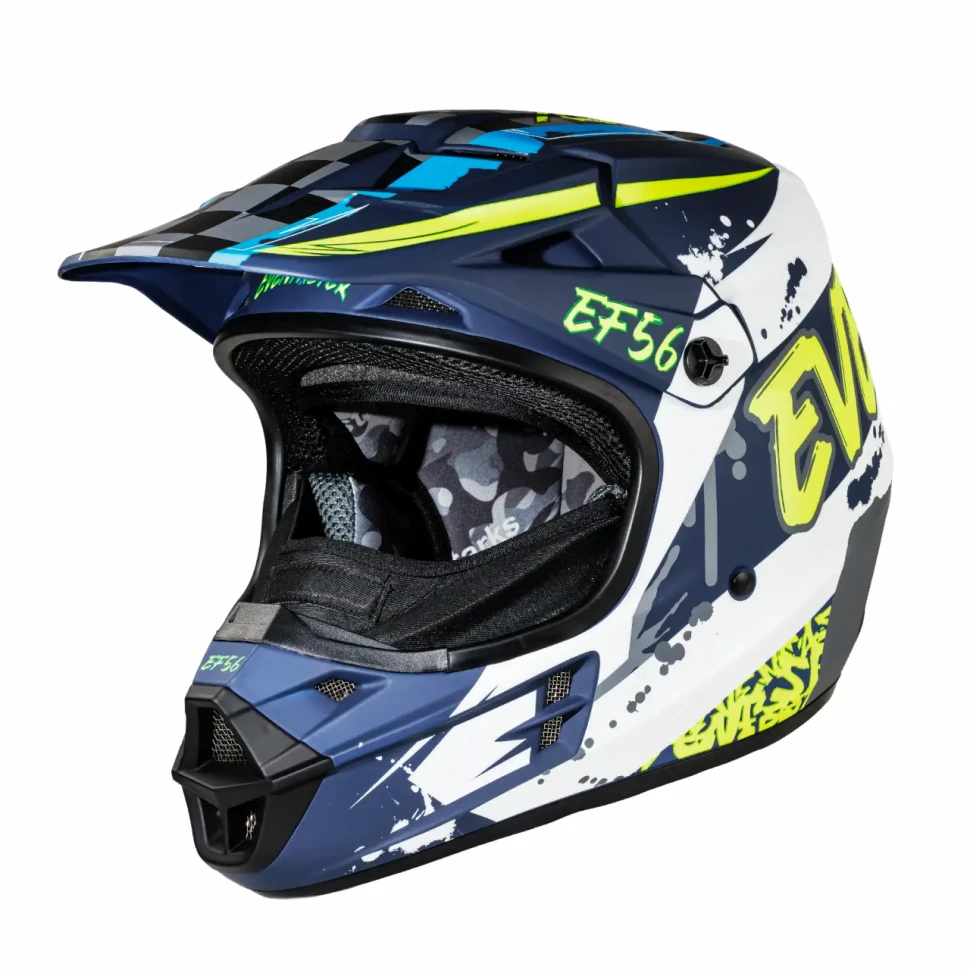 Мотошлем кроссовый EF56 Base MX (синий/белый/Hi-Viz), матовый