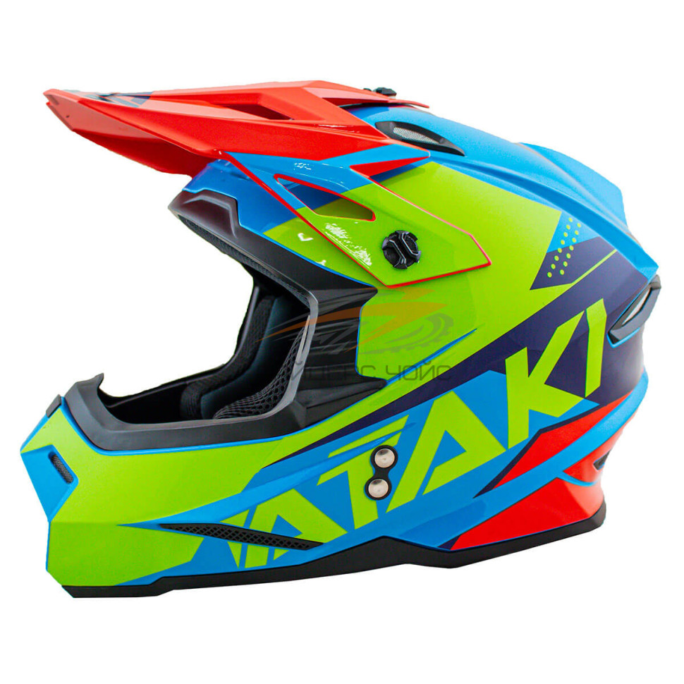 Шлем кроссовый ATAKI JK801 Splash (красный/синий/Hi-Vis зеленый), глянцевый Шлем кроссовый ATAKI JK801 Splash (красный/синий/Hi-Vis зеленый), глянцевый